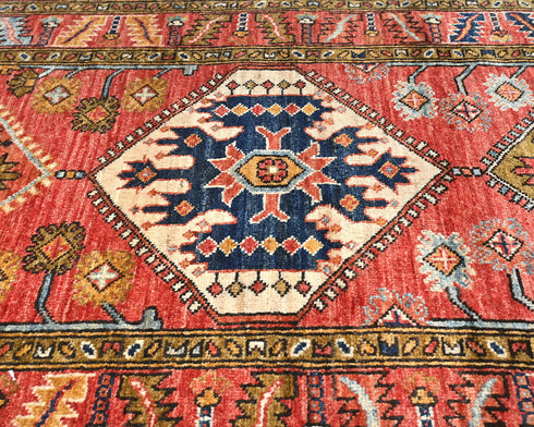 9 Ft Rusty Red Ersari Afghan Hand Knotted Veg Dye Wool Runner Rug